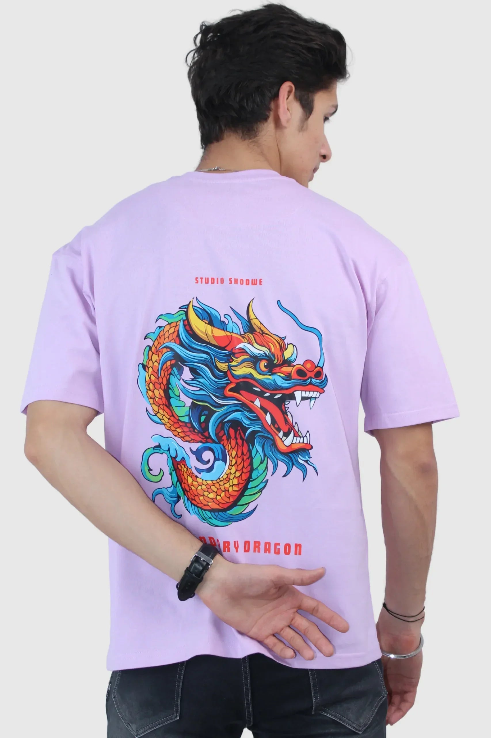 Oversized 2-Way Strech Lavender Printed T-Shirt - Calywer