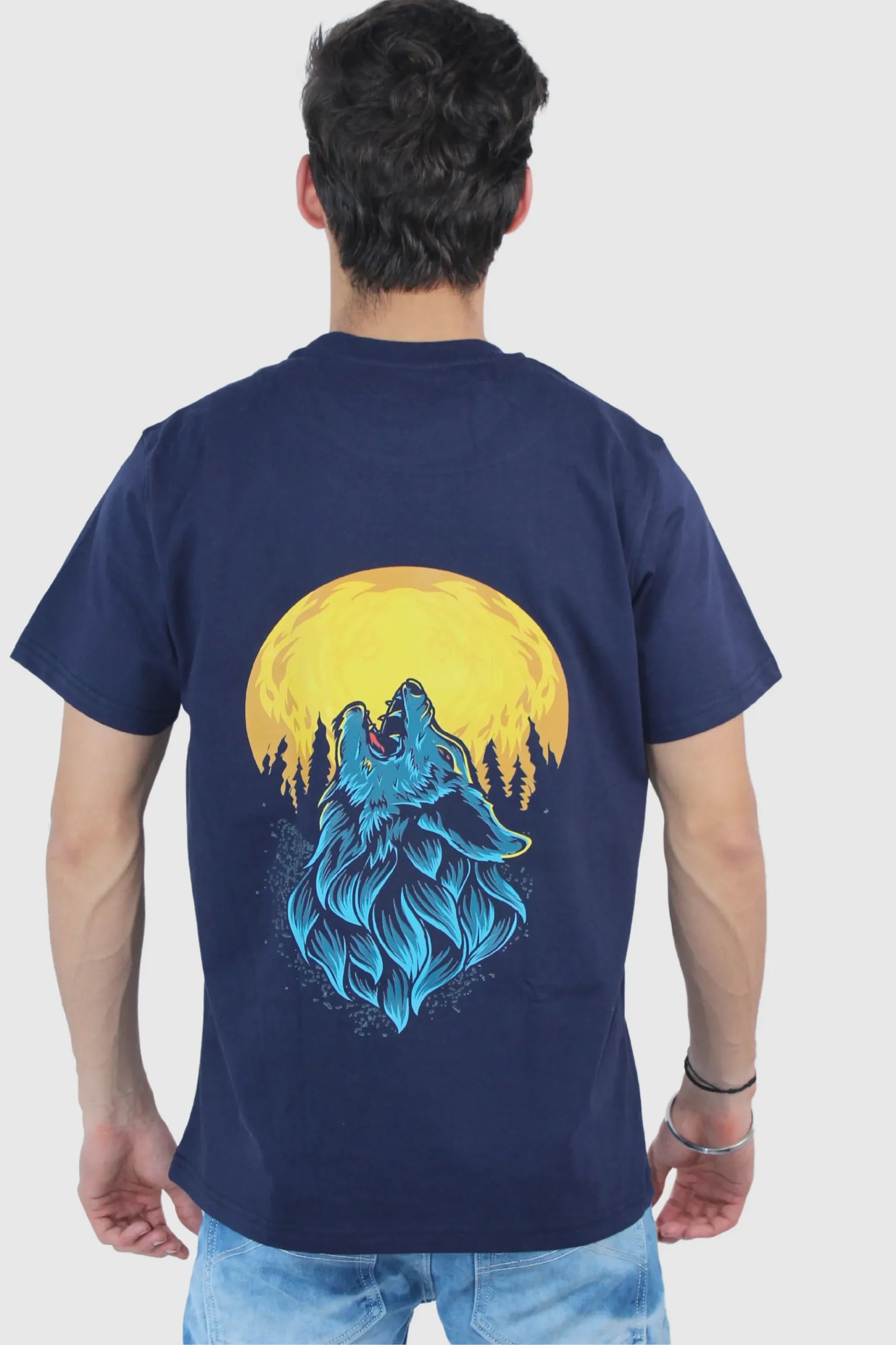 Printed Slim Fit Stretch Navy Blue T-Shirt - Calywer