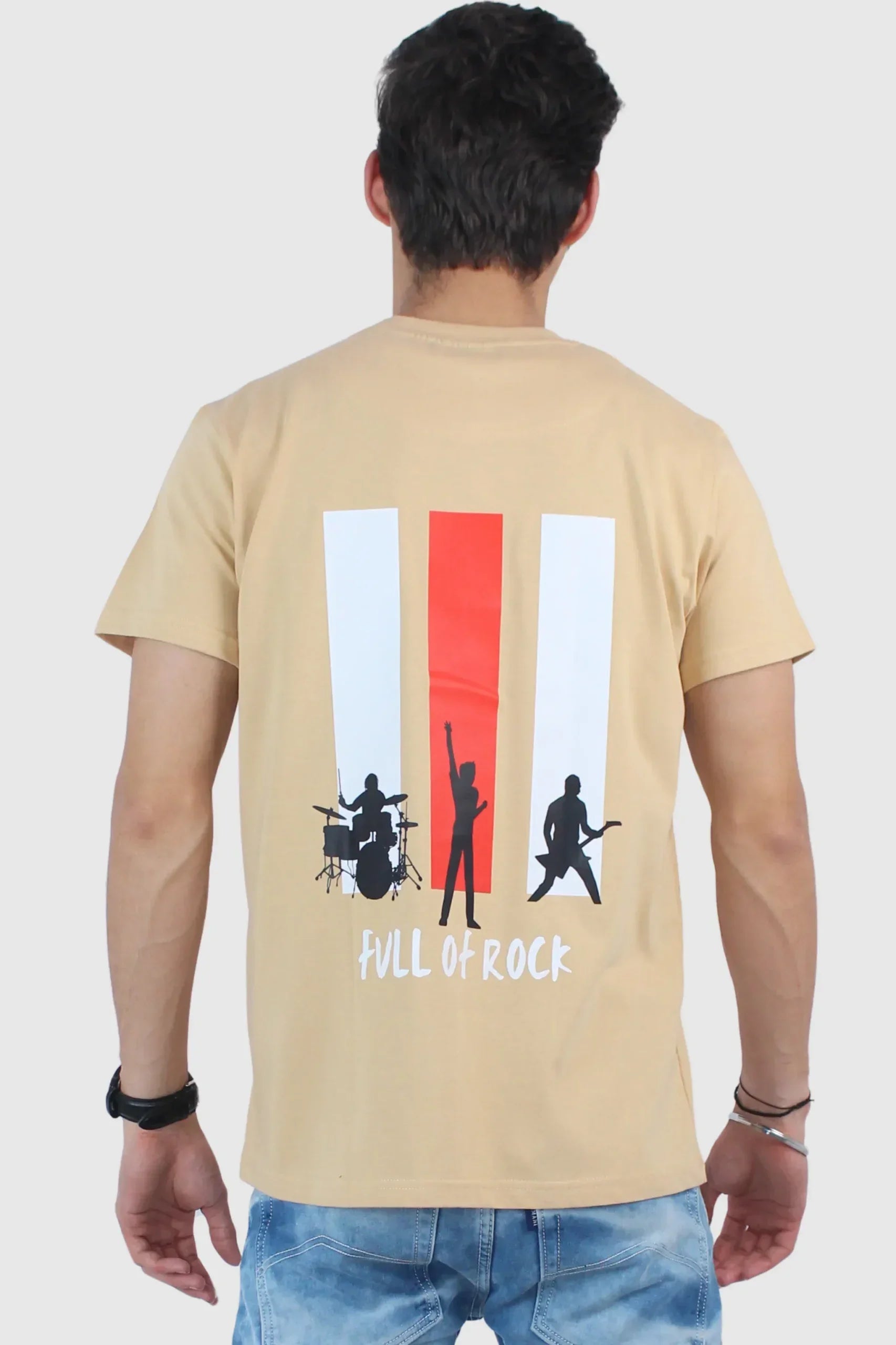 Men's Printed Regular Slim Fit Beige T-Shirt - Calywer