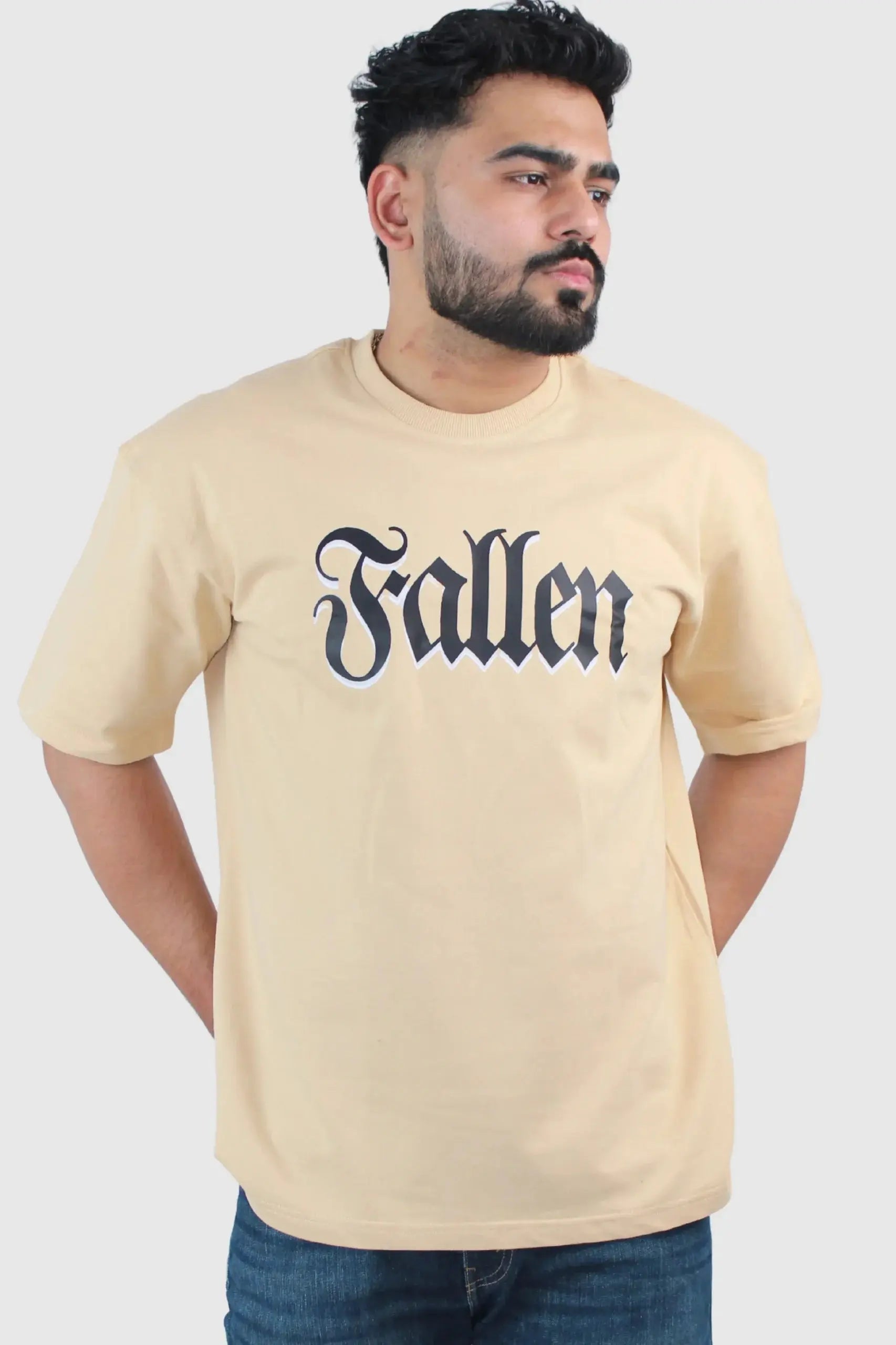Men's Oversized Printed Beige T-shirt - Calywer