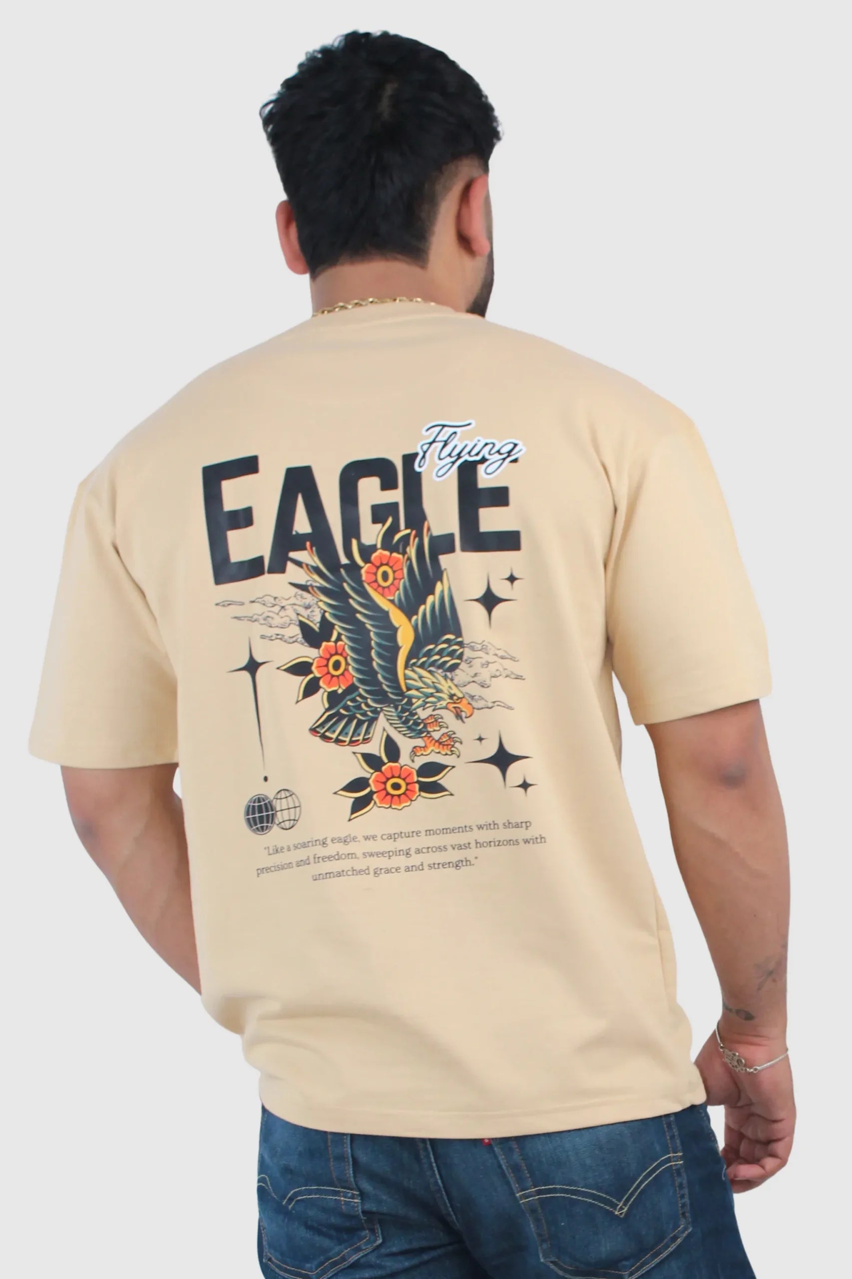 Printed Oversized Solid BeigeT-Shirt - Calywer