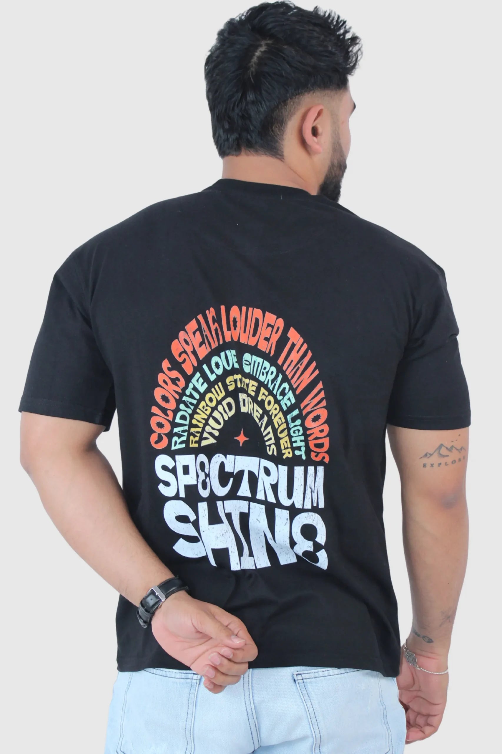 Printed Solid Black Oversized T-Shirt - Calywer