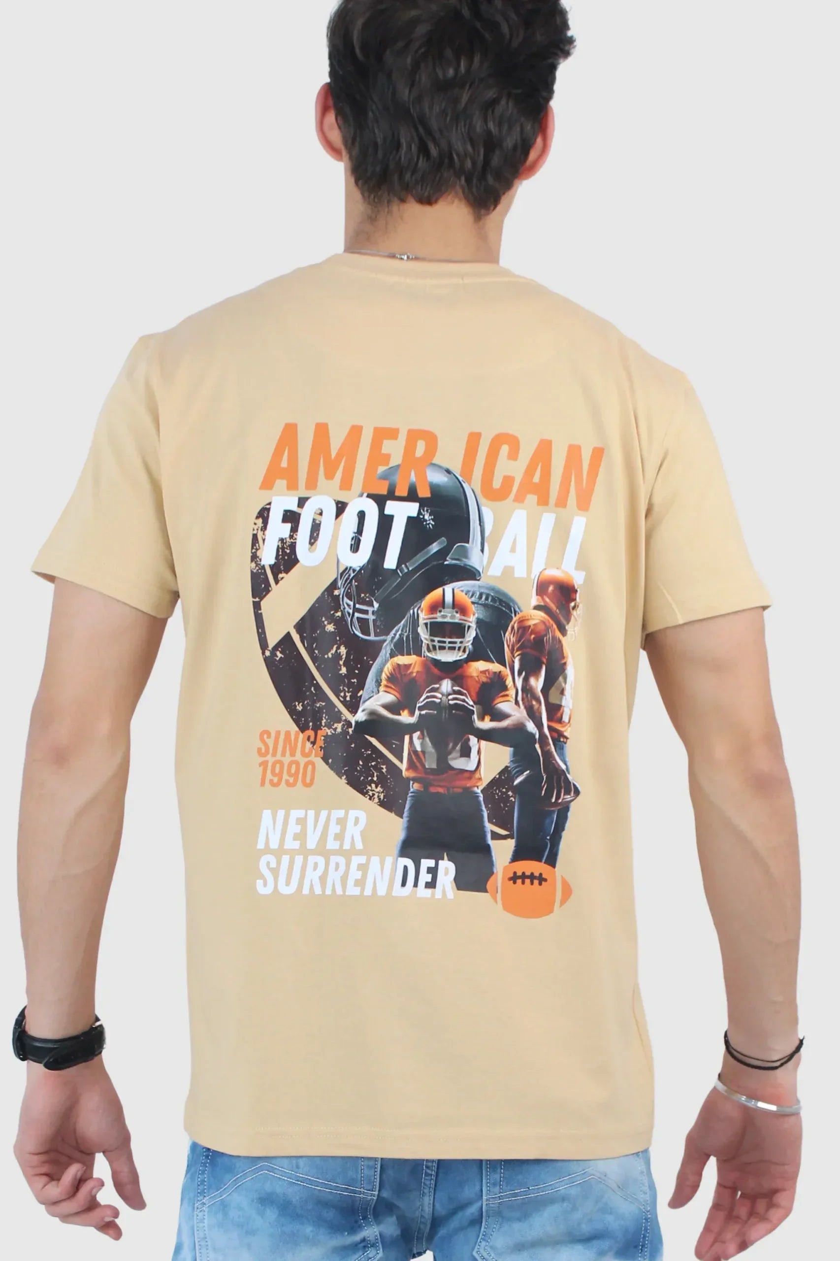 Printed Crew Neck Beige Slim Fir T-shirt - Calywer