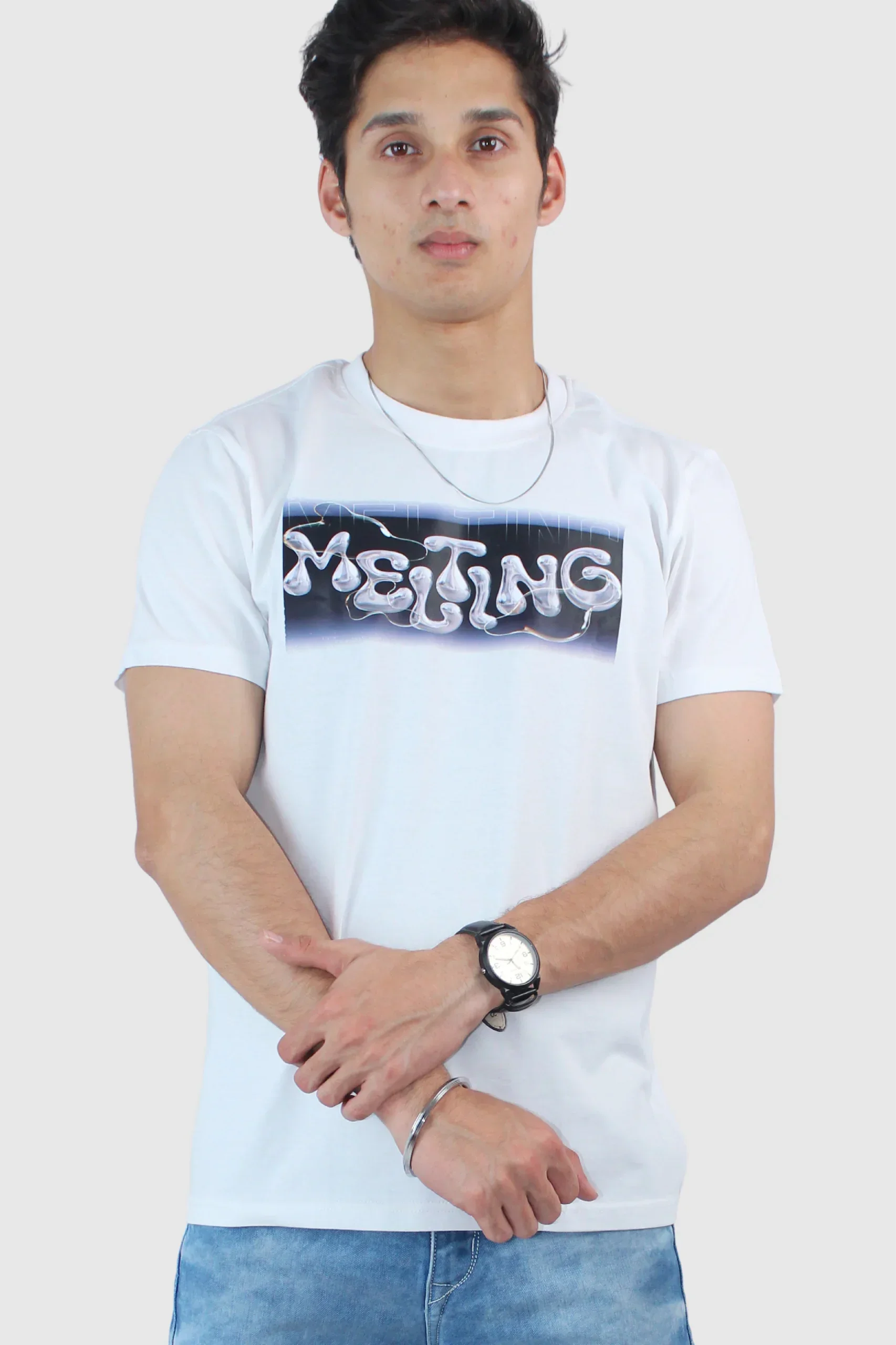 Men's White Printed Slim Fit T-Shirt - Calywer