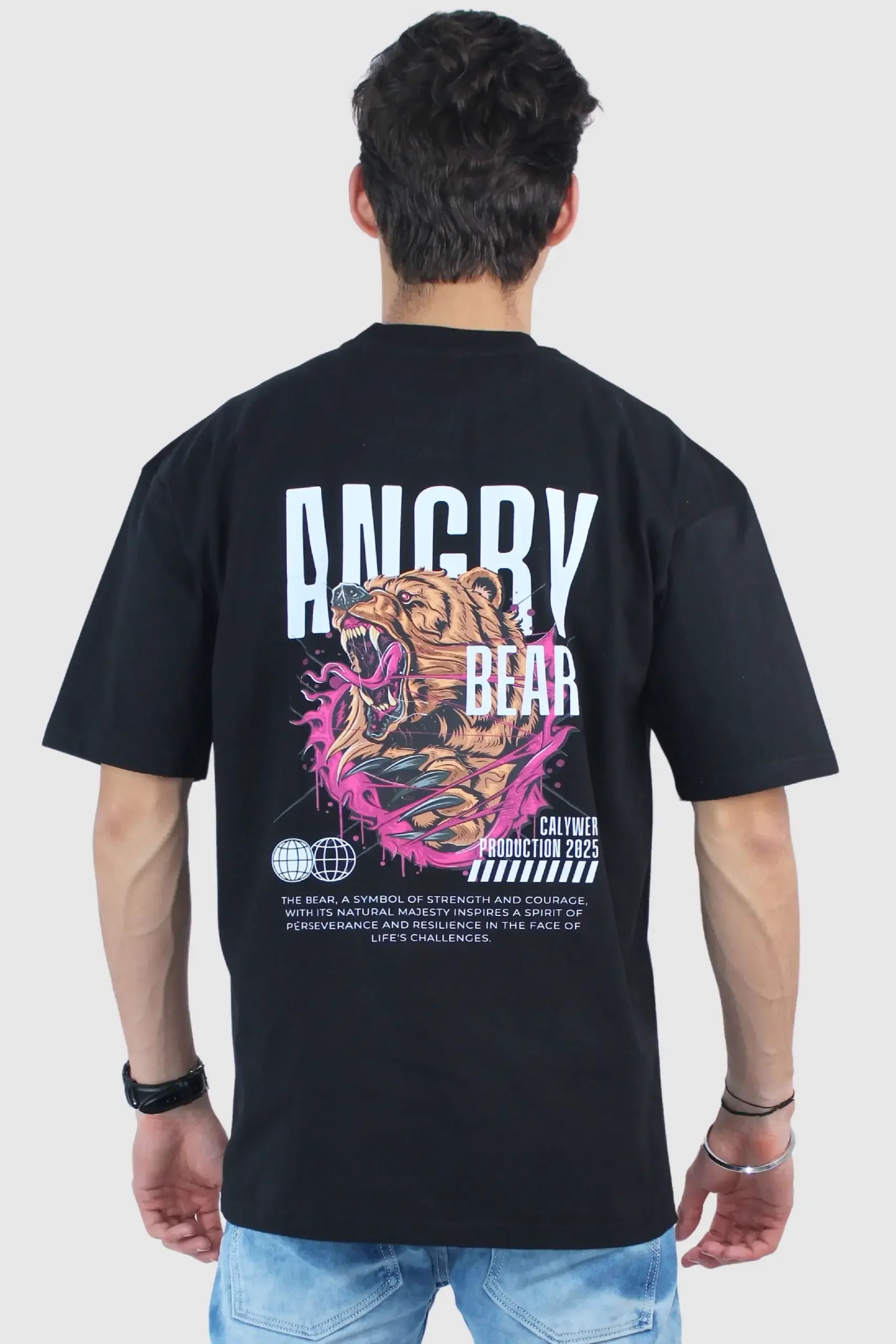 Men's Black Oversized Printed T-Shirt - Calywer