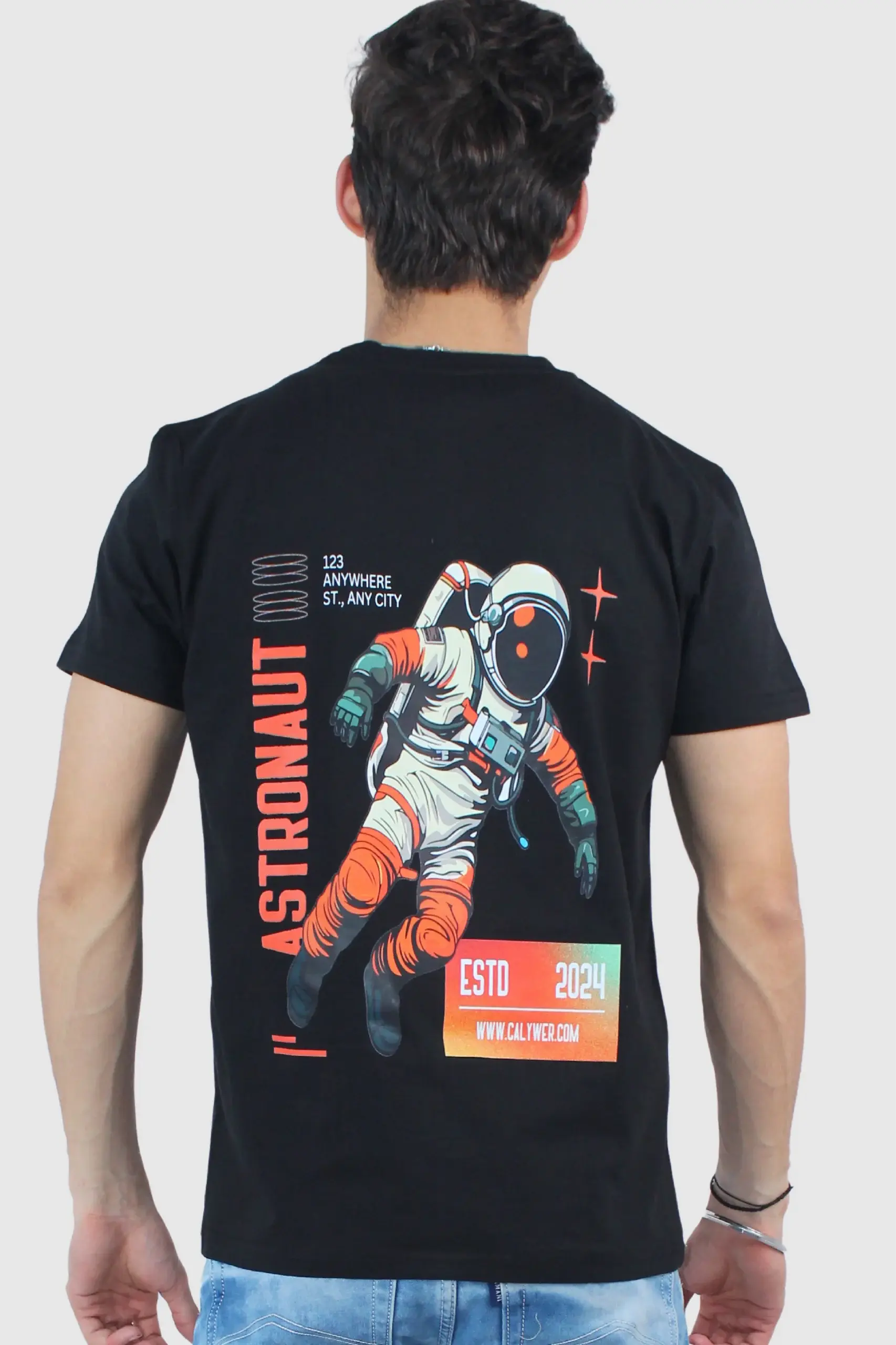 Men's Black Regular Slim Fit 2-Stretch T-Shirt - Calywer