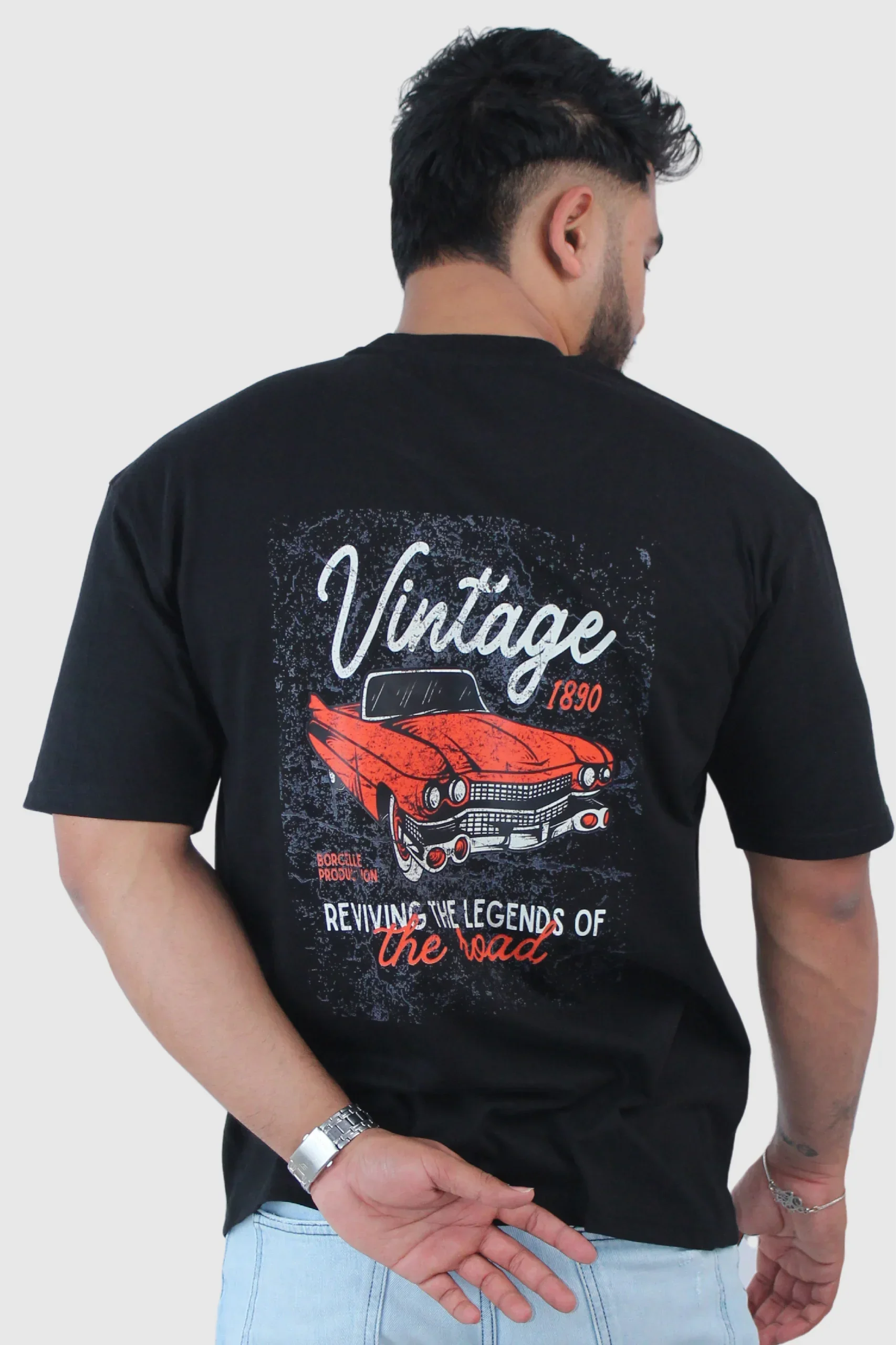 Printed Oversized Fit Solid Black T-shirt - Calywer