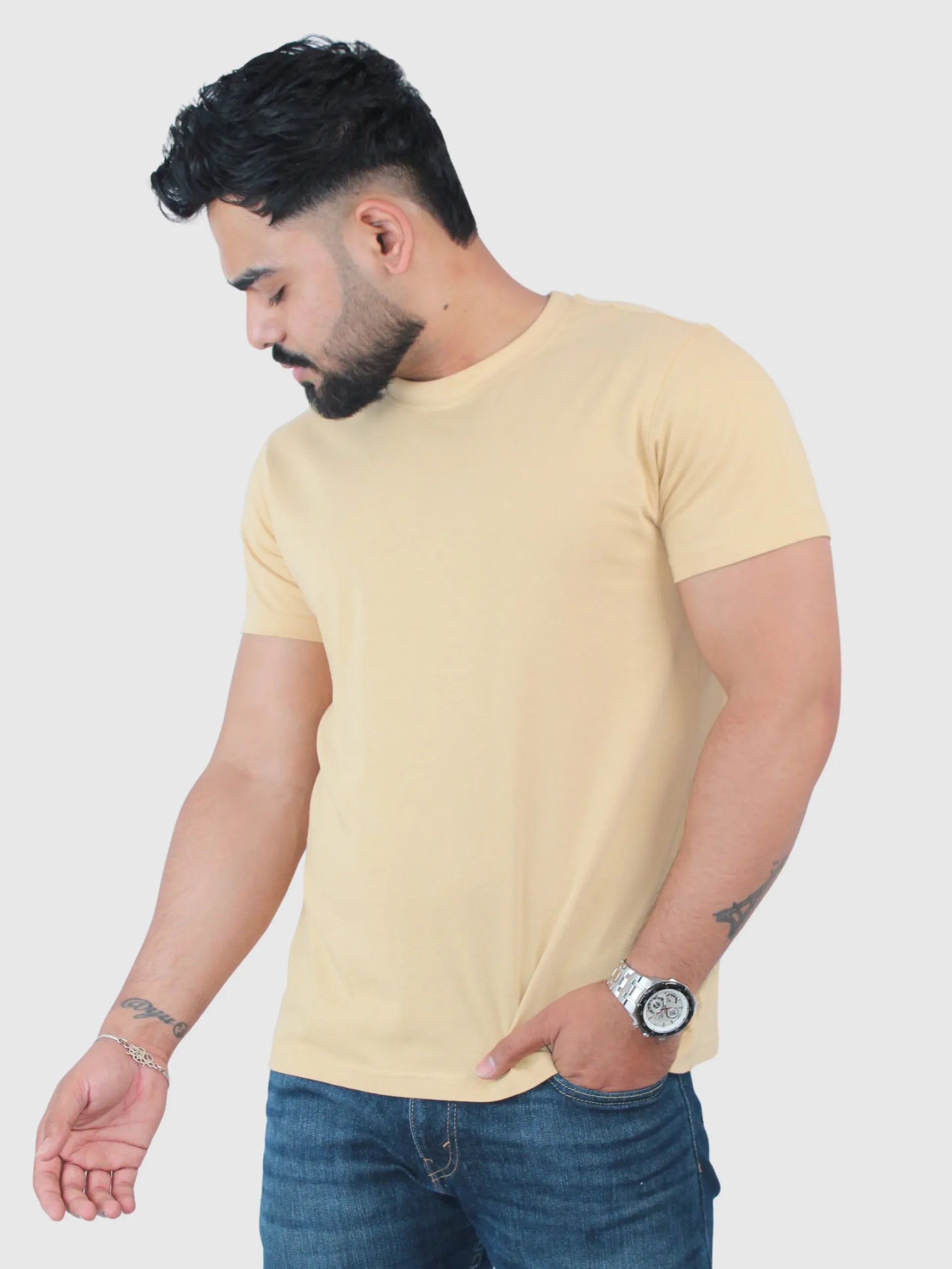 Slim Fit Stretch Beige T-Shirt - Calywer