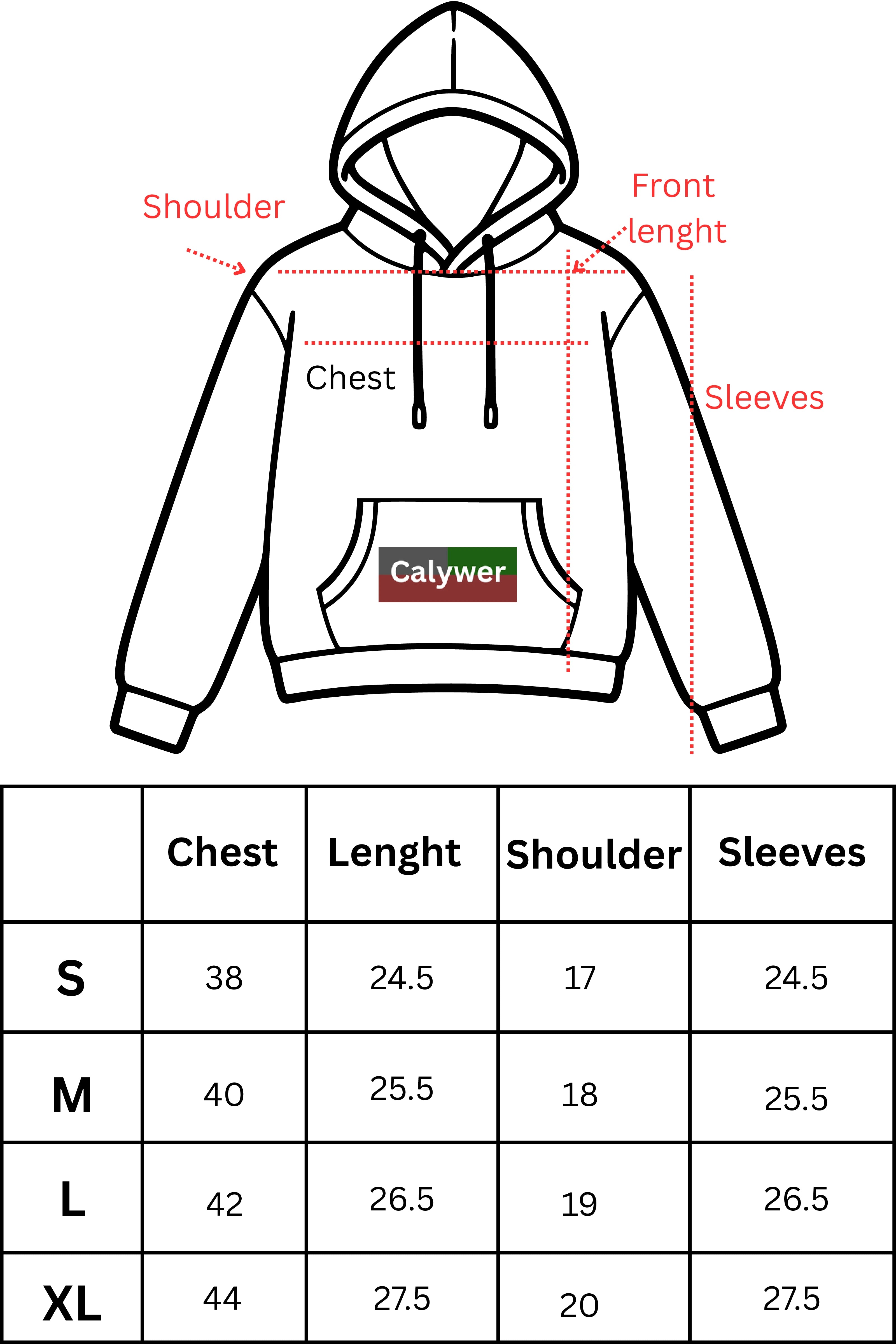 calywer hoodie size chart
