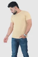 Slim Regular Fit Beige Solid T-Shirt