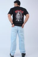 Printed Oversized Fit Solid Black T-Shirt