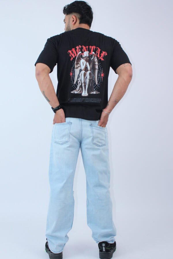 Printed Oversized Fit Solid Black T-Shirt - Image 3