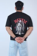 Printed Oversized Fit Solid Black T-Shirt