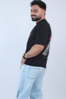 Printed Oversized Fit Solid Black T-Shirt