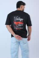 Printed Oversized Fit Solid Black T-shirt