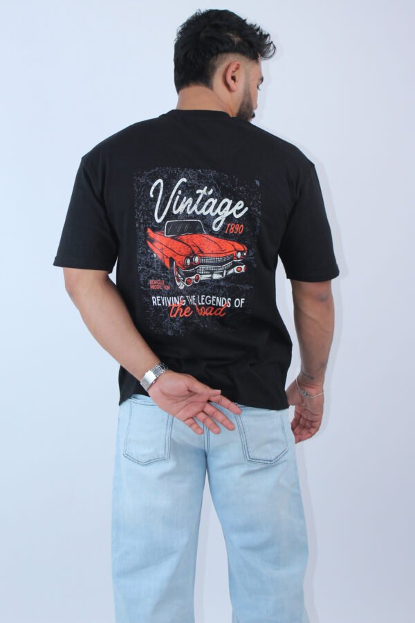 Printed Oversized Fit Solid Black T-shirt - Image 4