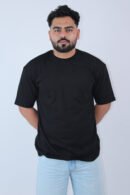 Printed Oversized Fit Solid Black T-shirt