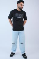 Printed Black Solid Oversized T-Shirt