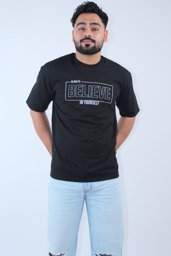 Printed Black Solid Oversized T-Shirt - Image 2