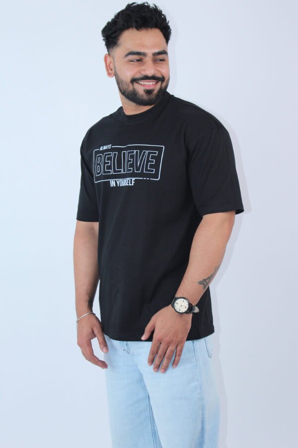 Printed Black Solid Oversized T-Shirt - Image 5