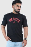 Printed Oversized Fit Solid Black T-Shirt