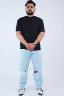 Printed Solid Black Oversized T-Shirt