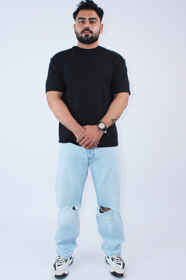 Printed Solid Black Oversized T-Shirt - Image 4