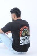 Printed Solid Black Oversized T-Shirt