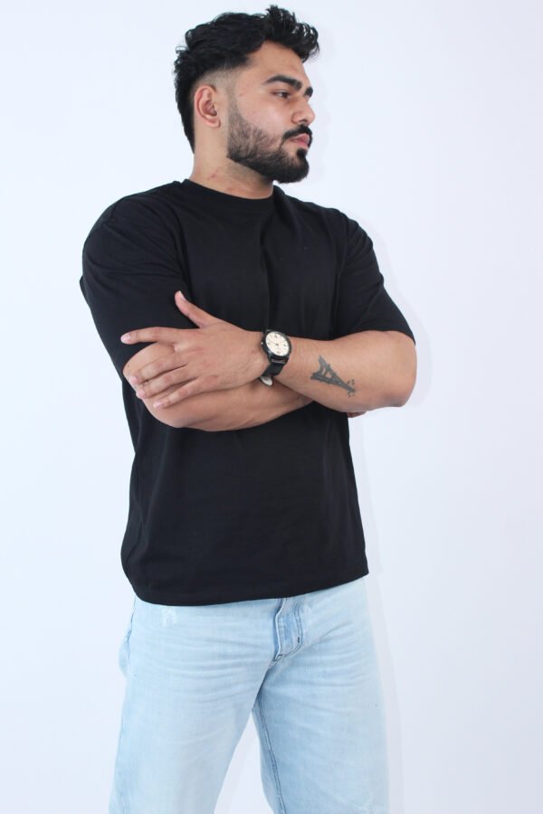 Printed Solid Black Oversized T-Shirt - Image 2