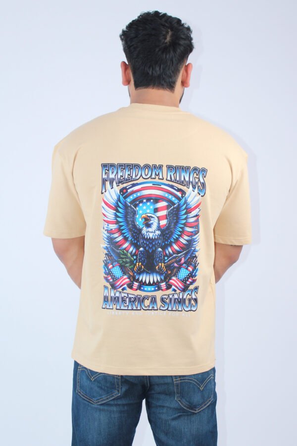Printed Beige Oversized 2-Way T-Shirt - Image 3