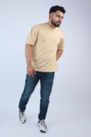 Printed Oversized Solid BeigeT-Shirt