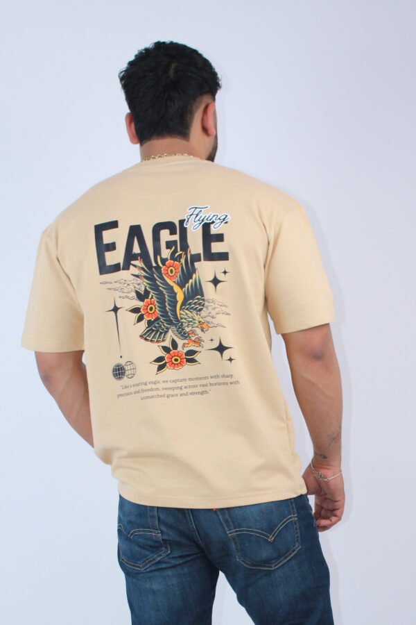 Printed Oversized Solid BeigeT-Shirt - Image 3