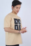 Printed Oversized Fit Beige T-shirt