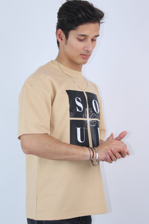 Printed Oversized Fit Beige T-shirt - Image 3