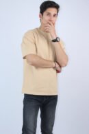 Oversized Printed 2-Way Stretch Beige T-Shirt