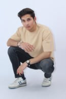 Oversized Printed 2-Way Stretch Beige T-Shirt