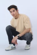 Oversized Printed 2-Way Stretch Beige T-Shirt