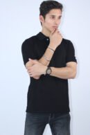 Black Textured Slim Fit Polo T-Shirt
