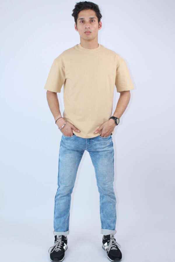 Printed Beige Solid Oversized 2-Way T-Shirt - Image 2