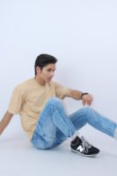 Printed Beige Solid Oversized 2-Way T-Shirt