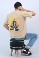 Printed Beige Solid Oversized 2-Way T-Shirt