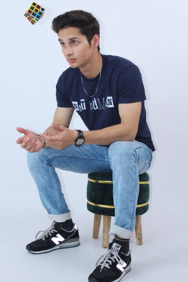 Men's Cotton Navy Blue Slim Fit T-Shirt - Image 3