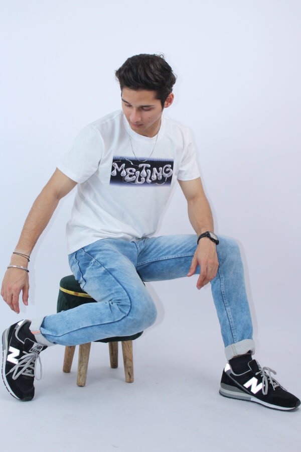 Men's White Printed Slim Fit T-Shirt - Image 4