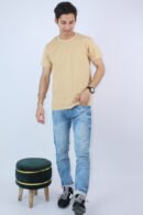 Men's Printed Regular Slim Fit Beige T-Shirt