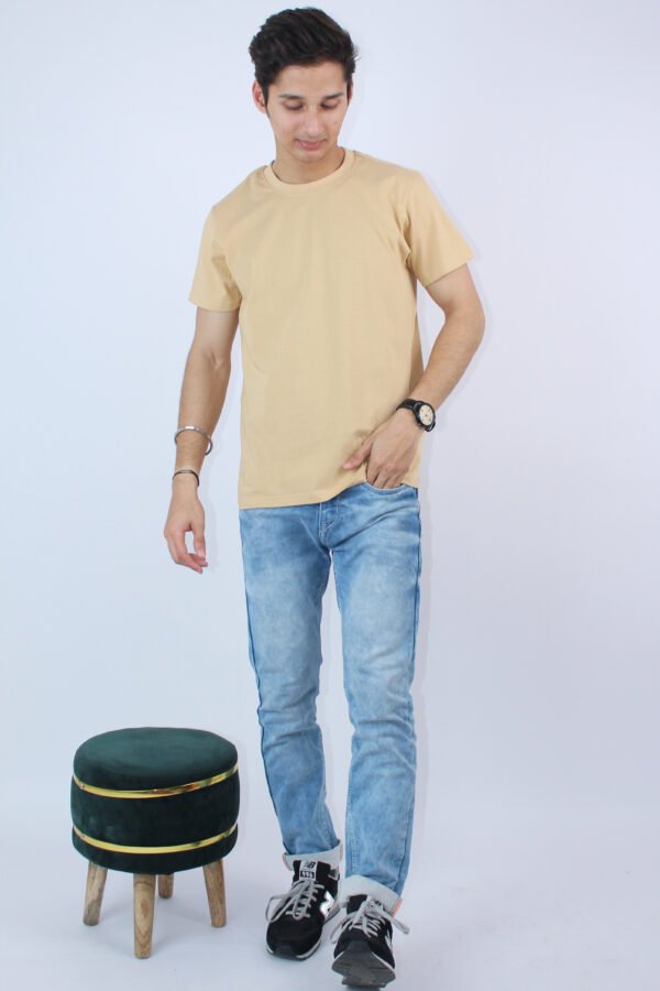 Men's Printed Regular Slim Fit Beige T-Shirt - Image 2