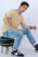 Men's Printed Regular Slim Fit Beige T-Shirt
