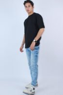 Men's Printed Oversized Solid Black T-shirt