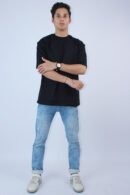 Oversized Slim Fit 4-Way Stretch Black T-Shirt