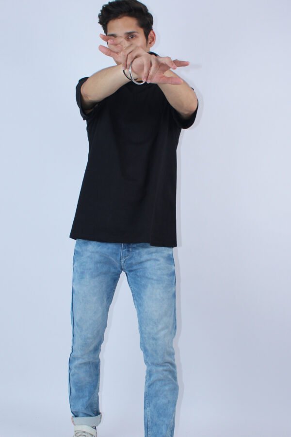 Men's Printed Oversized Solid Black T-shirt - Image 3