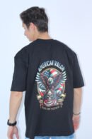 Printed Oversized Fit 4-Way Stretch Black T-Shirt